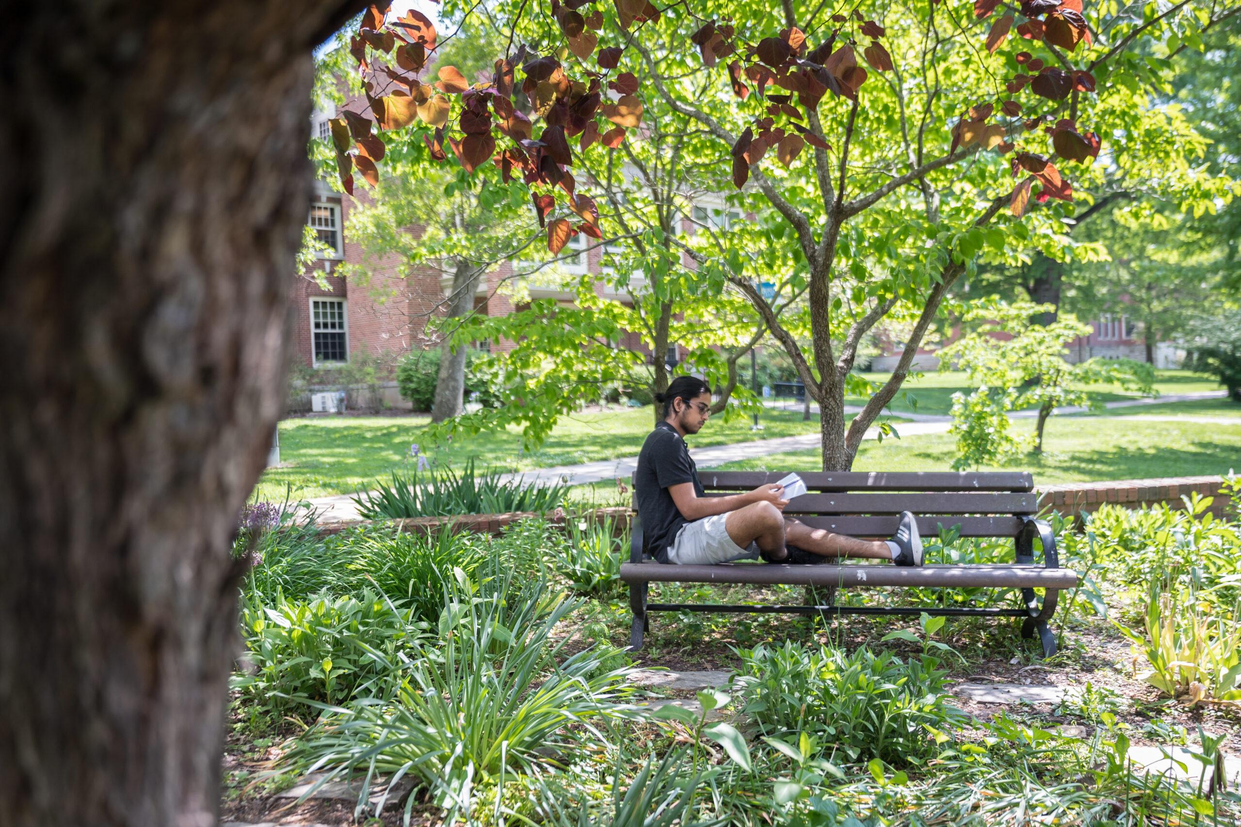student reading outside Berea College