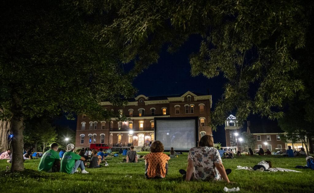 Outdoor movie on Fairchild Lawn